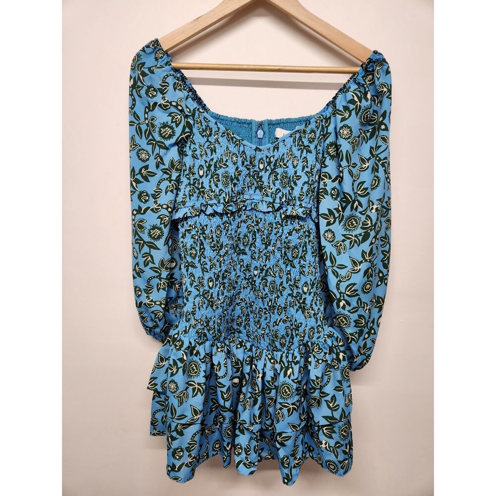 NWT Likely Women's Darby Ruched Long Sleeve Short Dress, Size 6, In Blue/Green